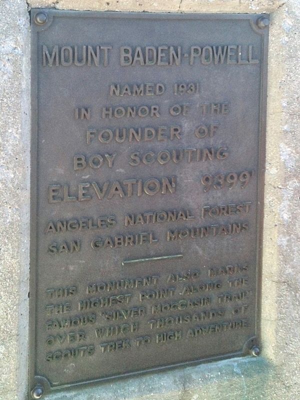 Mount Baden-Powell Marker. Click for full size. Mount Baden-Powell Marker image. Click for full size.