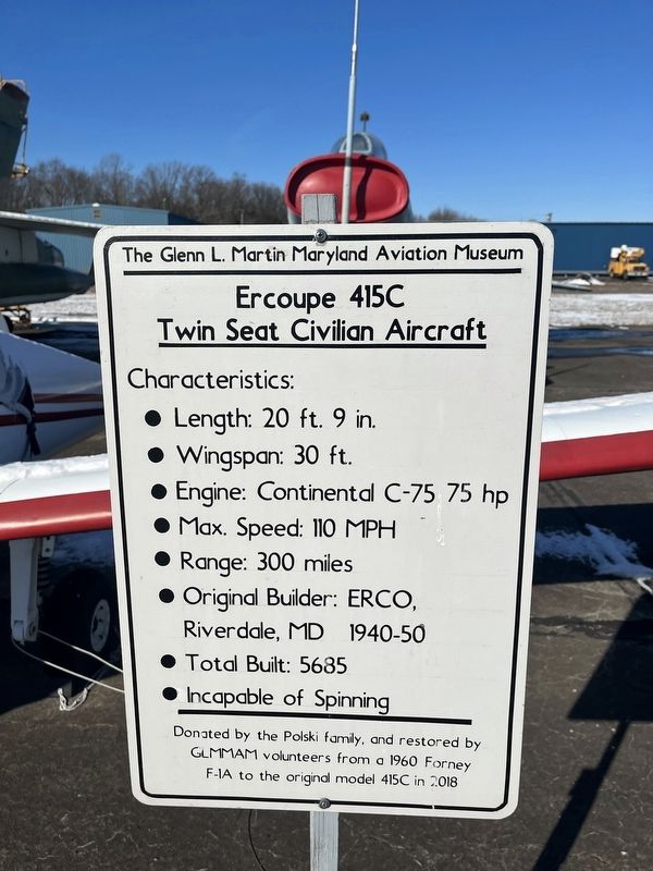 Ercoupe 415C Twin Seat Civilian Aircraft Marker. Click for full size. Ercoupe 415C Twin Seat Civilian Aircraft Marker image. Click for full size.