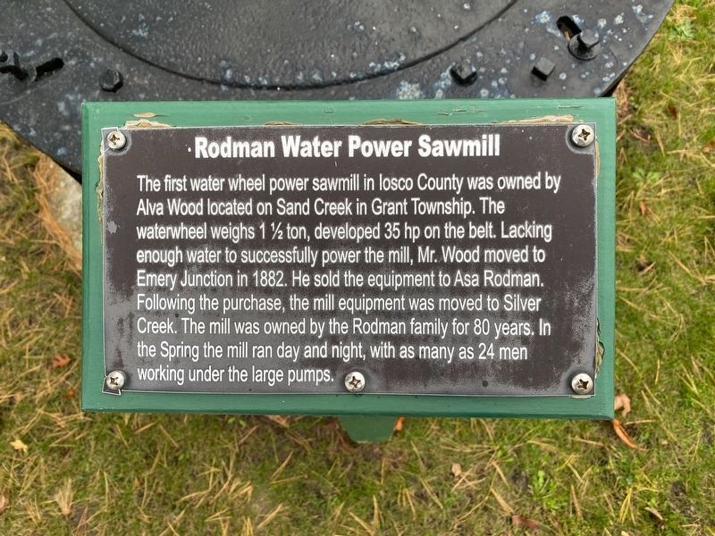 Rodman Water Power Sawmill Marker image. Click for full size.