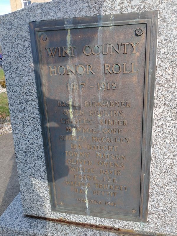 Wirt County Honor Roll Marker. Click for full size. Wirt County Honor Roll Marker image. Click for full size.
