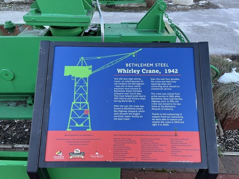 Bethlehem Steel Whirley Crane, 1942 Marker. Click for full size. Bethlehem Steel Whirley Crane, 1942 Marker image. Click for full size.