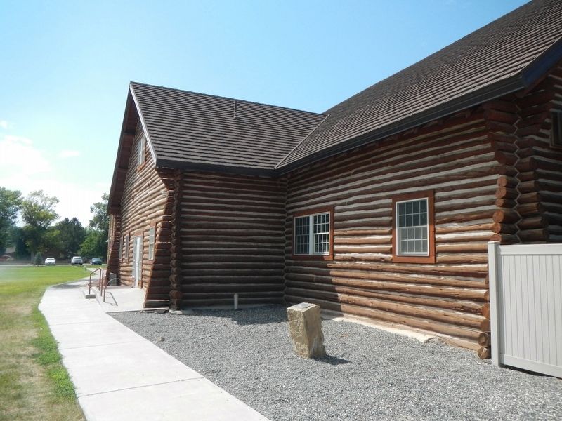 Cowley Log Community Center and Marker image. Click for full size.