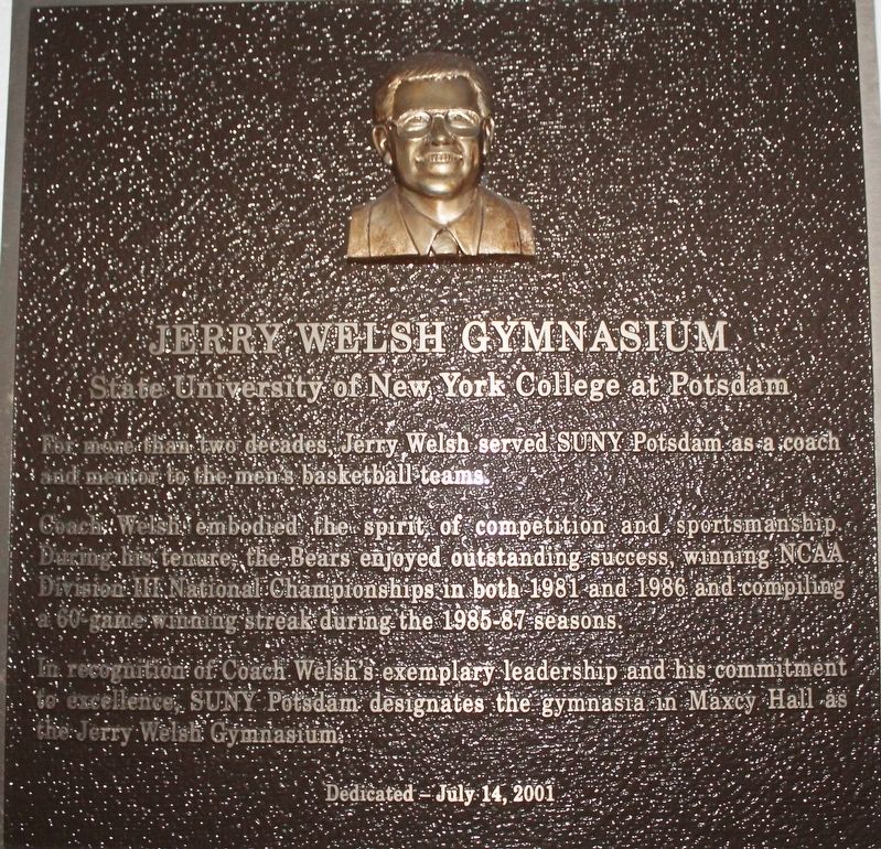 Jerry Welsh Gymnasium Marker image. Click for full size.