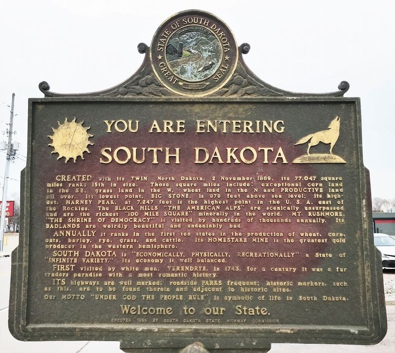 You Are Entering South Dakota Marker image. Click for full size.
