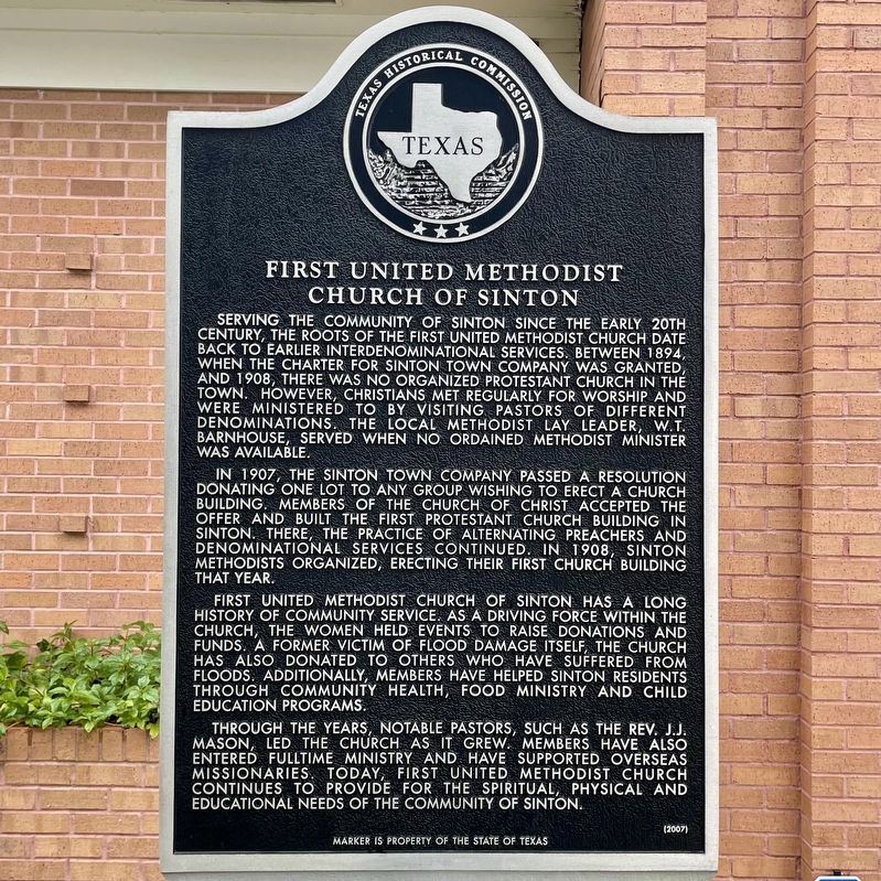 First United Methodist Church of Sinton Marker. Click for full size. First United Methodist Church of Sinton Marker image. Click for full size.