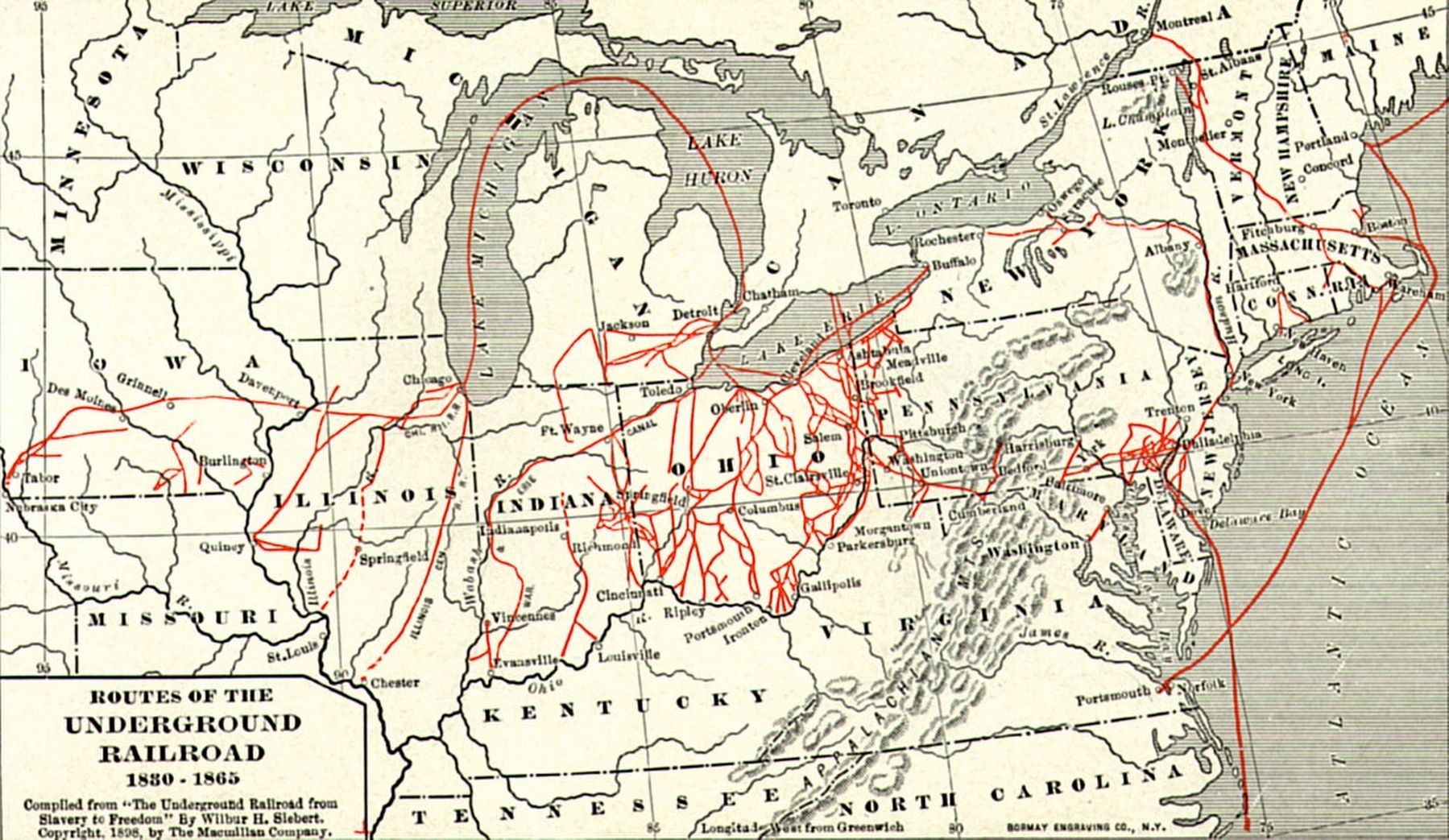 Routes of the Underground Railroad image. Click for full size.