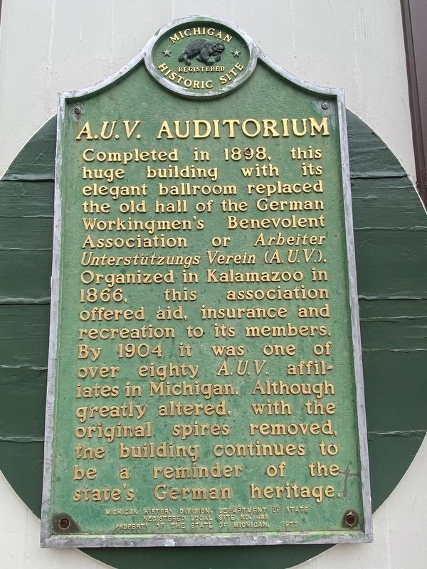 A.U.V. Auditorium Marker image. Click for full size.