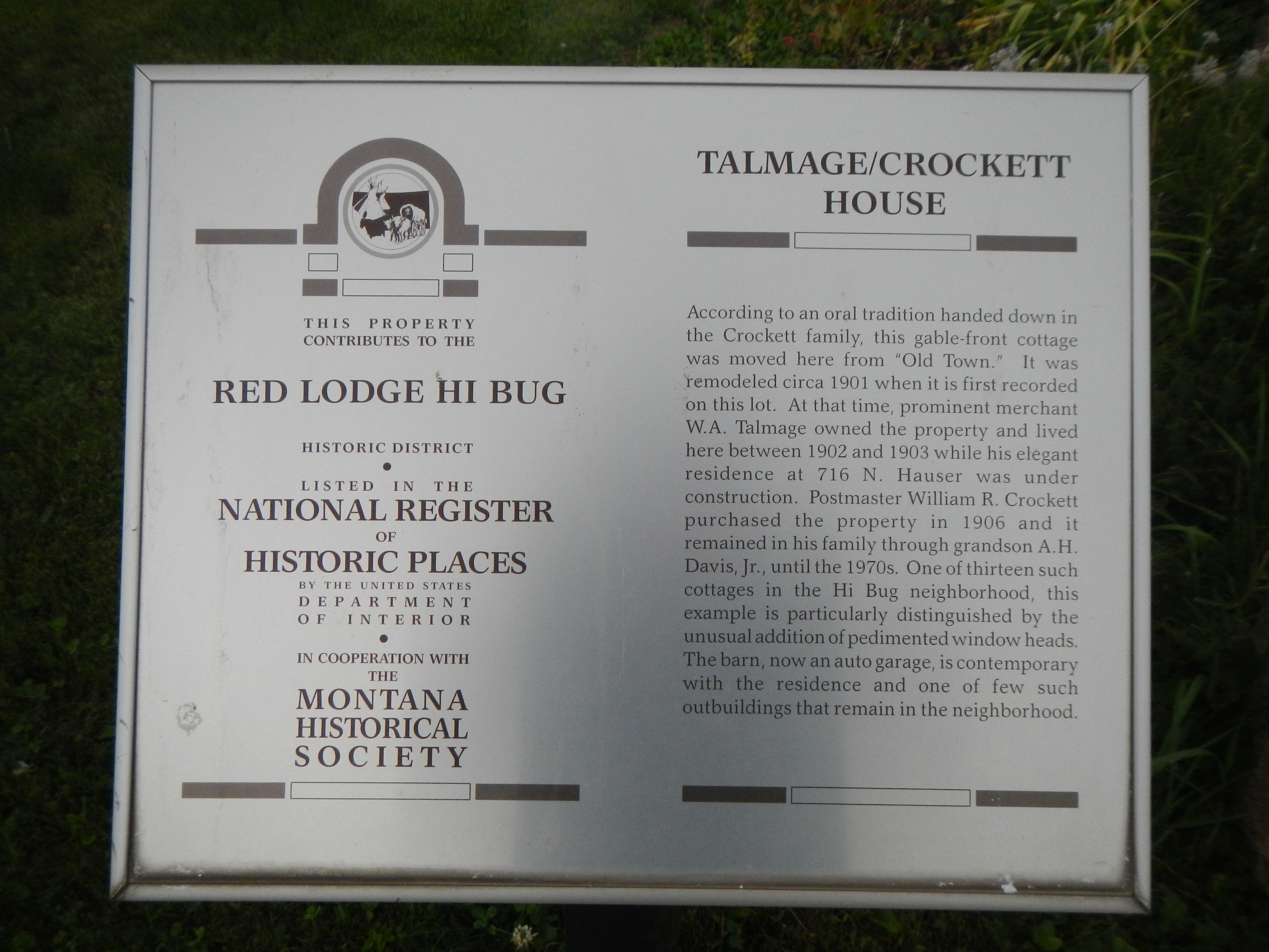 Talmage/Crockett House Marker