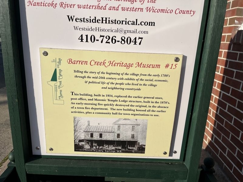 Barren Creek Heritage Museum Marker. Click for full size. Barren Creek Heritage Museum Marker image. Click for full size.