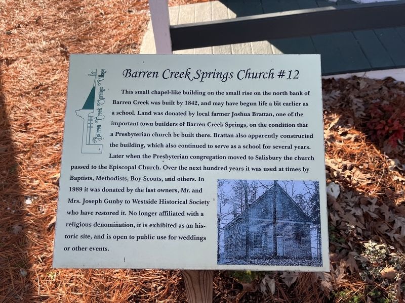 Barren Creek Springs Church Marker image. Click for full size.