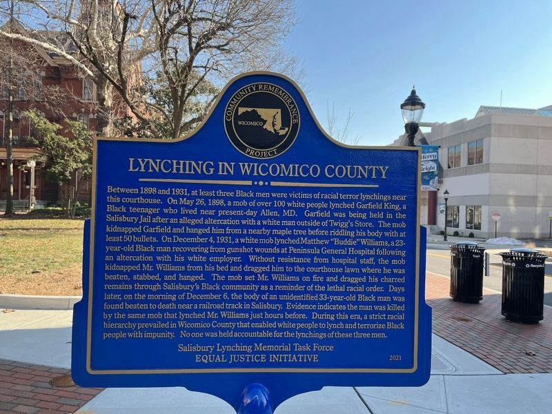 Lynching in Wicomico County marker image. Click for full size.