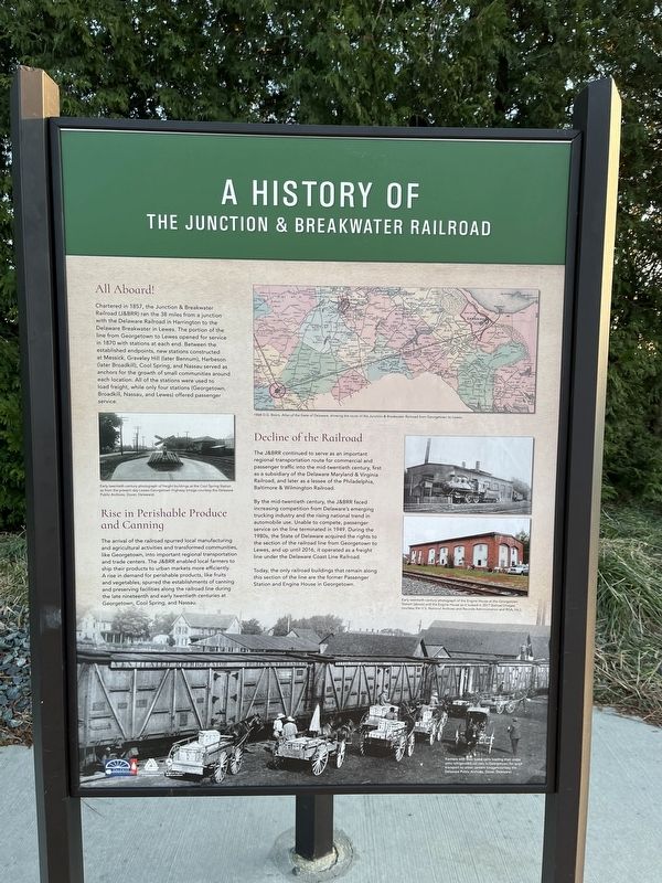 A History of the Junction & Breakwater Railroad Marker image. Click for full size.