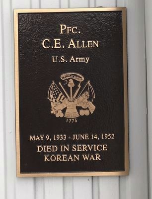 Pfc. C.E. Allen Marker. Click for full size. Pfc. C.E. Allen Marker image. Click for full size.