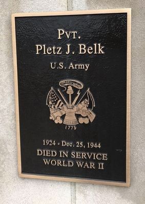 Pvt. Pletz J. Belk Marker. Click for full size. Pvt. Pletz J. Belk Marker image. Click for full size.