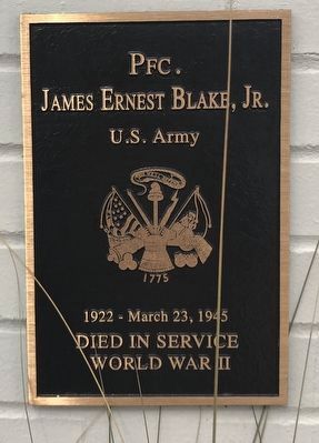 Pfc. James Ernest Blake, Jr. Marker. Click for full size. Pfc. James Ernest Blake, Jr. Marker image. Click for full size.