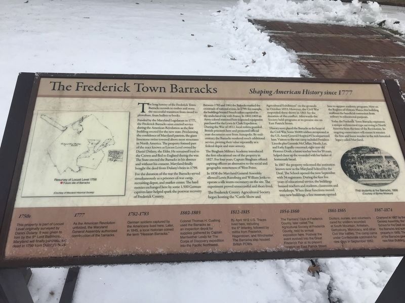 The Frederick Town Barracks Marker. Click for full size. The Frederick Town Barracks Marker image. Click for full size.