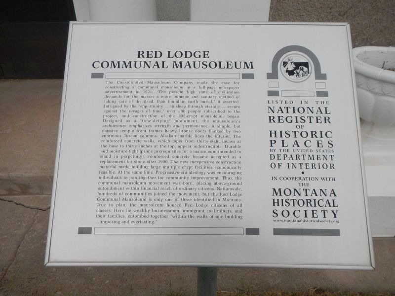 Red Lodge Communal Mausoleum Marker image. Click for full size.