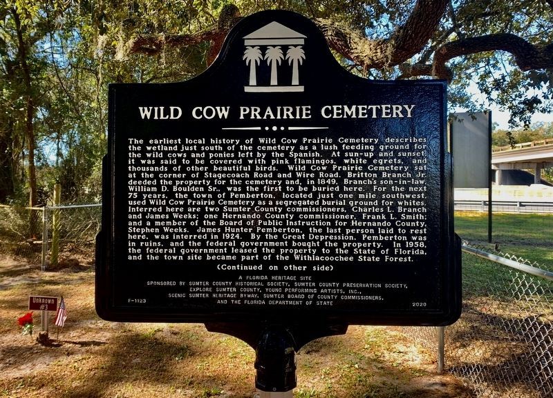 Wild Cow Prairie Cemetery Marker Side 1 image. Click for full size.