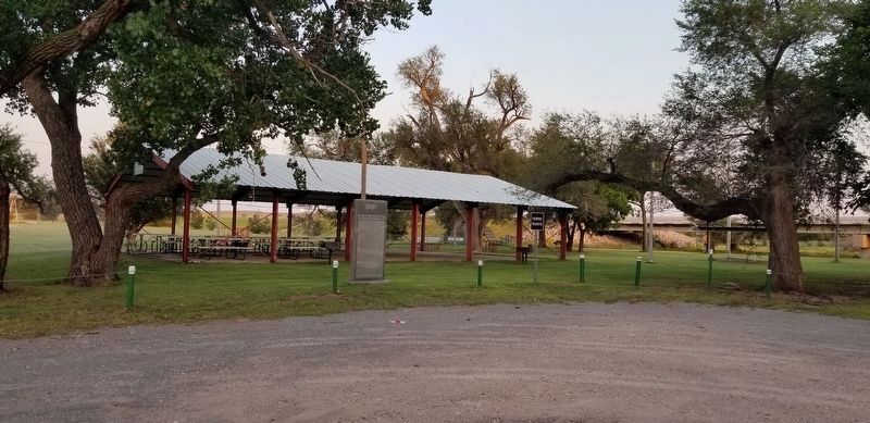 The view of the Western Cattle Trail Marker from the parking lot of the park image. Click for full size.