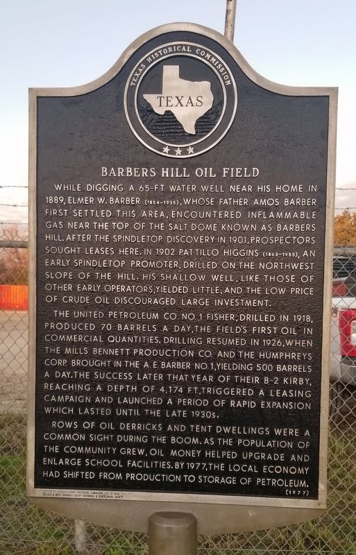 Barbers Hill Oil Field Marker image. Click for full size.