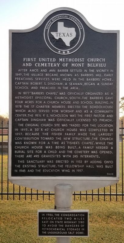 First United Methodist Church and Cemetery of Mont Belvieu Marker image. Click for full size.