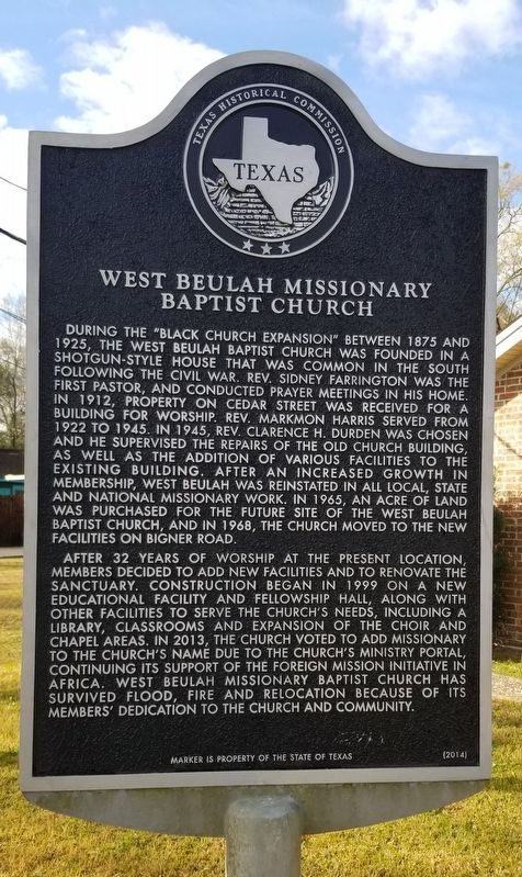West Beulah Missionary Baptist Church Marker image. Click for full size.