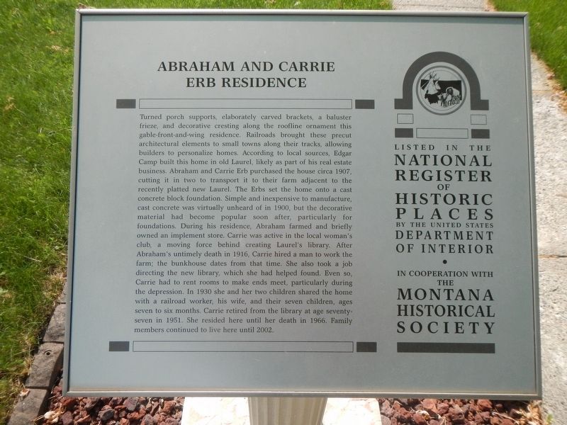 Abraham and Carrie Erb Residence Marker image. Click for full size.