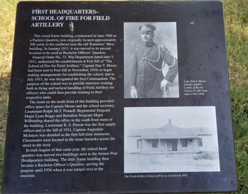 First Headquarters - School of Fire for Field Artillery Marker image. Click for full size.