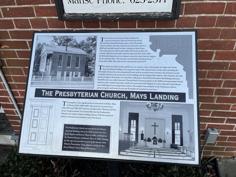 The Presbyterian Church, Mays Landing Marker image. Click for full size.
