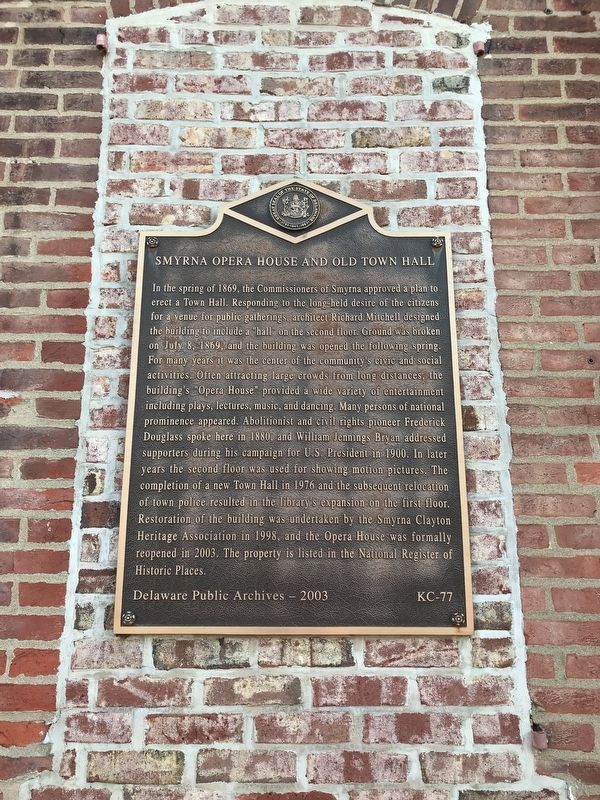 Smyrna Opera House and Old Town Hall Marker. Click for full size. Smyrna Opera House and Old Town Hall Marker image. Click for full size.