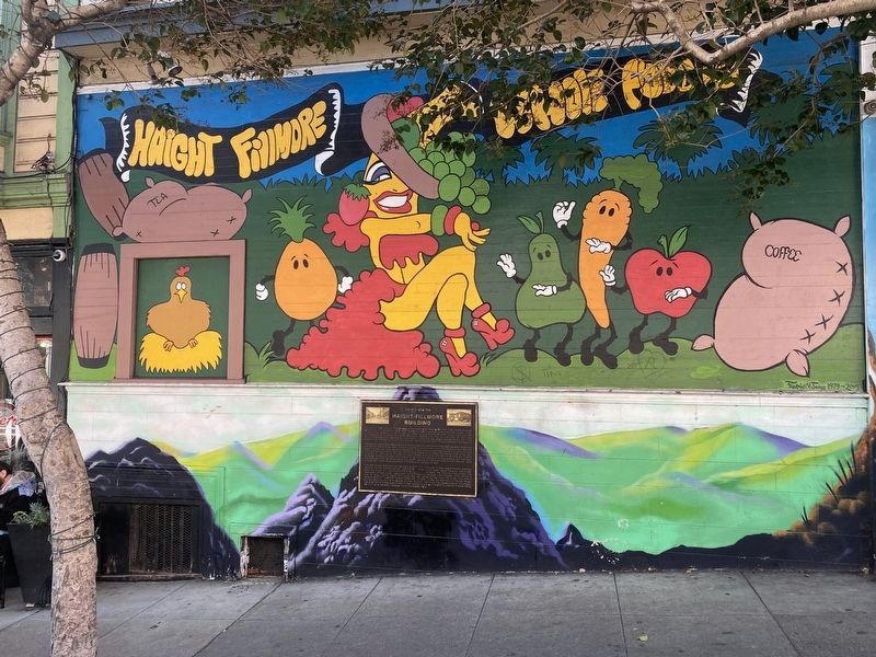 Haight-Fillmore Building marker and <i>Carmen Banana</i> mural image. Click for full size.
