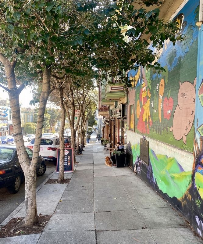 Haight-Fillmore Building Marker - wide view, looking south on Fillmore with plaque on the right image. Click for full size.