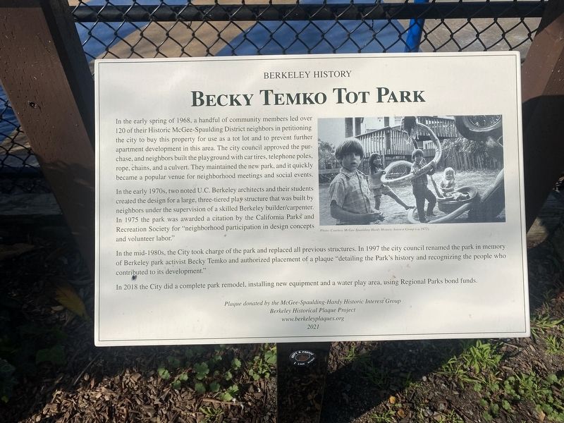 Becky Temko Tot Park Marker image. Click for full size.