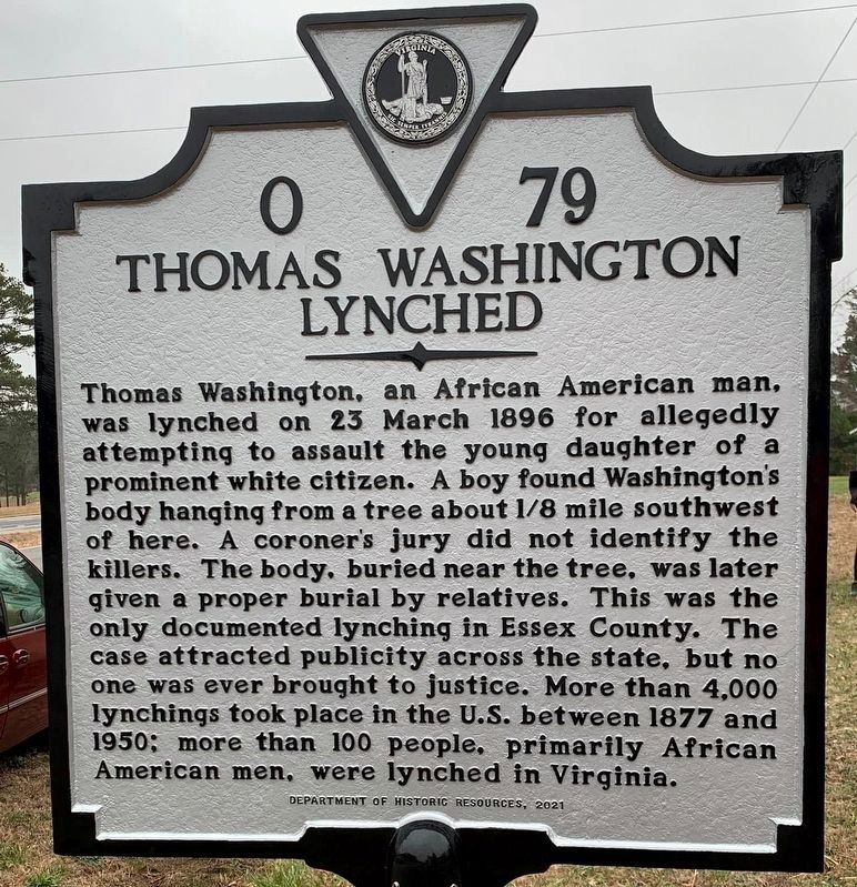 Thomas Washington Lynched Marker. Click for full size. Thomas Washington Lynched Marker image. Click for full size.