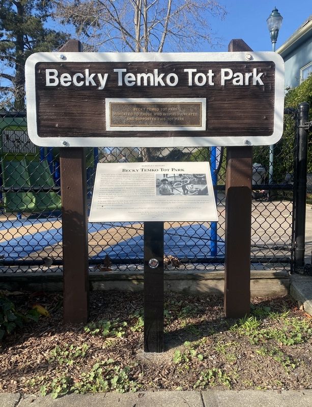 Becky Temko Tot Park Marker - wide view. Click for full size. Becky Temko Tot Park Marker - wide view image. Click for full size.