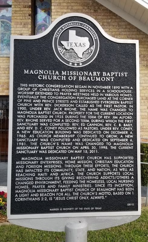 Magnolia Missionary Baptist Church of Beaumont Marker image. Click for full size.