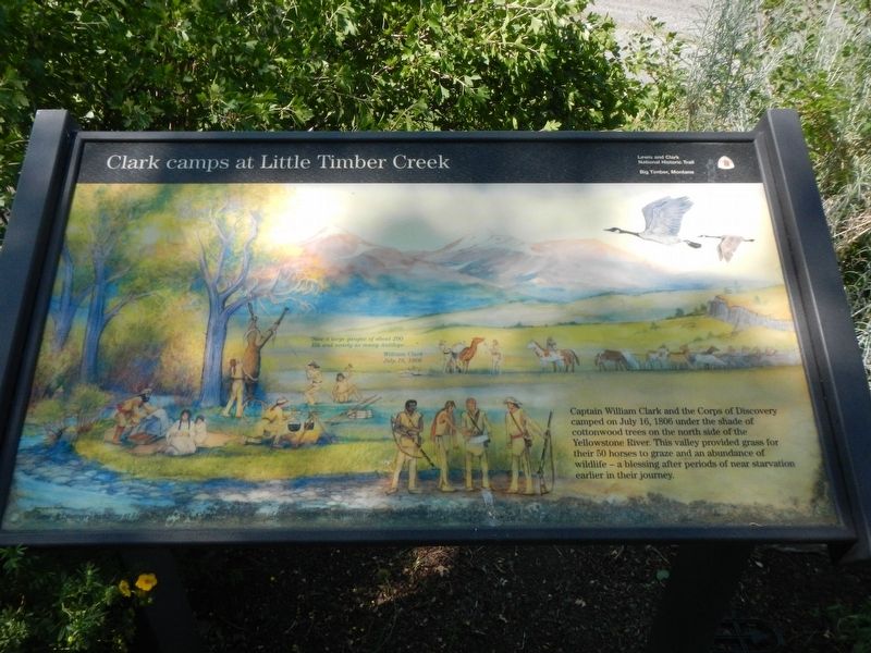 Clark camps at Little Timber Creek Marker. Click for full size. Clark camps at Little Timber Creek Marker image. Click for full size.