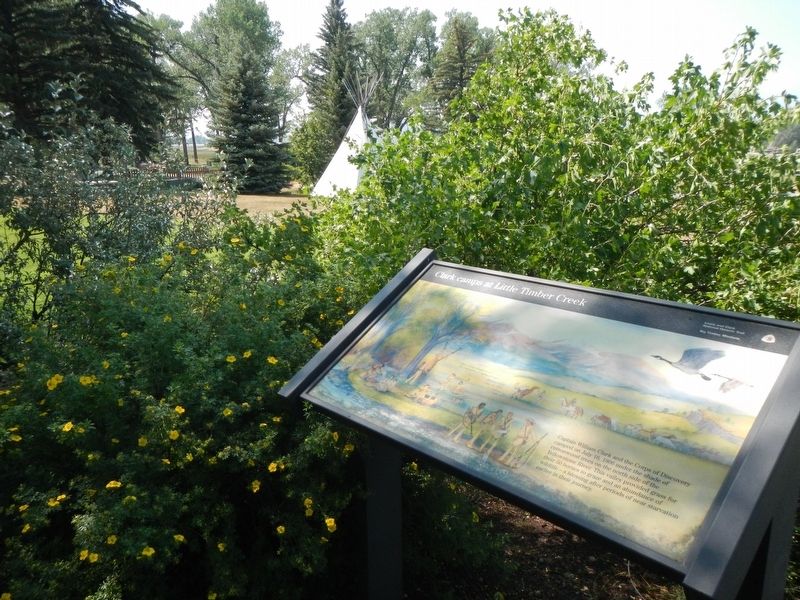 Clark camps at Little Timber Creek Marker. Click for full size. Clark camps at Little Timber Creek Marker image. Click for full size.