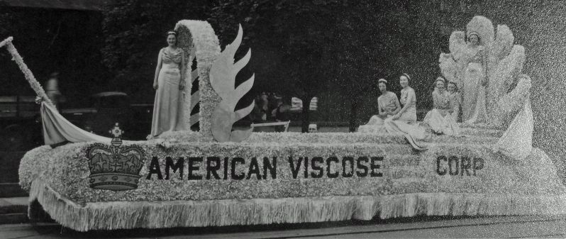 Marker detail: American Viscose Corps Parade Float, 1928. Click for full size. Marker detail: American Viscose Corps Parade Float, 1928 image. Click for full size.