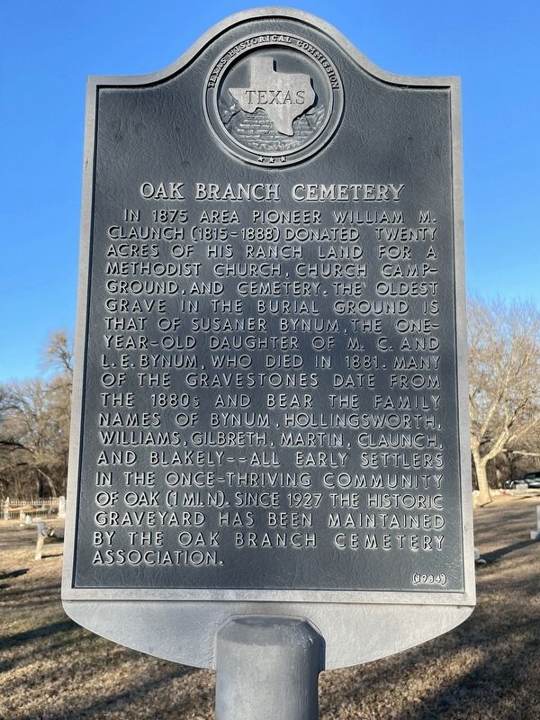 Oak Branch Cemetery Marker. Click for full size. Oak Branch Cemetery Marker image. Click for full size.