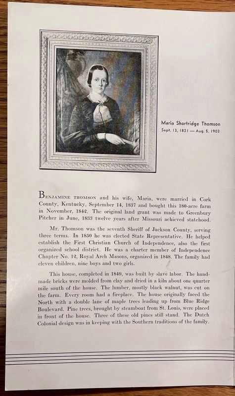 Thomson House Marker. Click for full size. Thomson House Marker image. Click for full size.