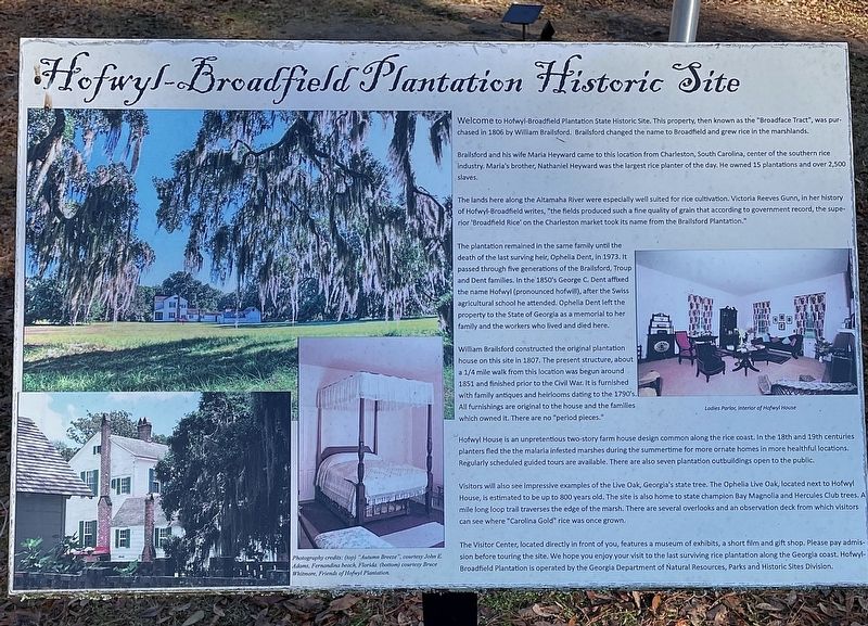 Hofwyl-Broadfield Plantation Historic Site Marker image. Click for full size.