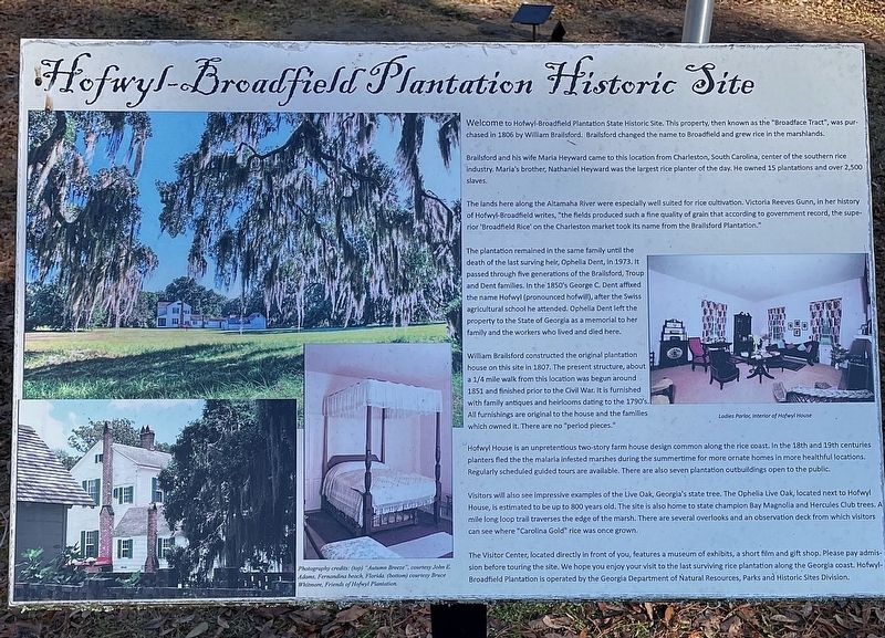 Hofwyl-Broadfield Plantation Historic Site Marker. Click for full size. Hofwyl-Broadfield Plantation Historic Site Marker image. Click for full size.