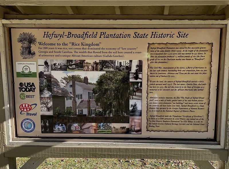 Hofwyl-Broadfield Plantation State Historic Site Marker. Click for full size. Hofwyl-Broadfield Plantation State Historic Site Marker image. Click for full size.