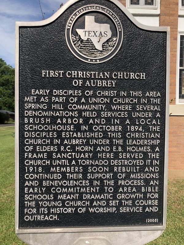 First Christian Church of Aubrey Marker image. Click for full size.
