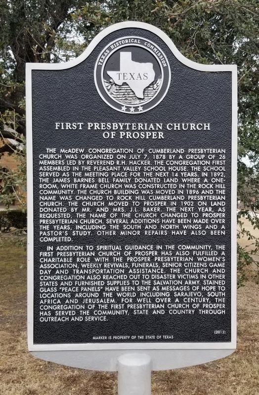 First Presbyterian Church of Prosper Marker image. Click for full size.