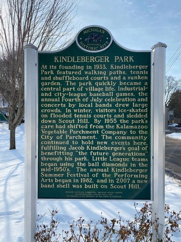 Kindleberger Park Marker Reverse image. Click for full size.