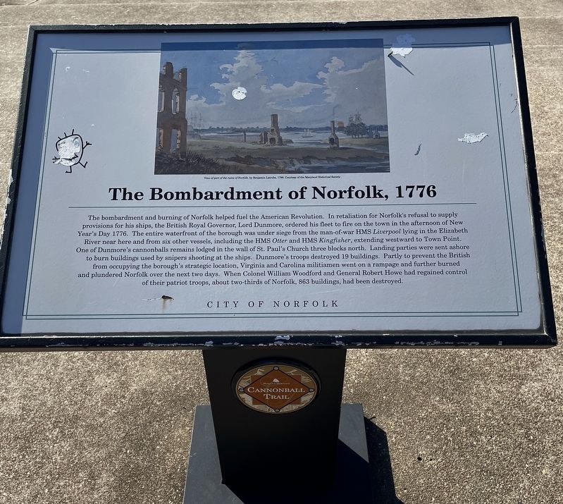The Bombardment of Norfolk, 1776 Marker image. Click for full size.