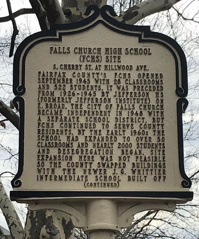 Falls Church High School (FCHS) Site Marker, side 1 image. Click for full size.