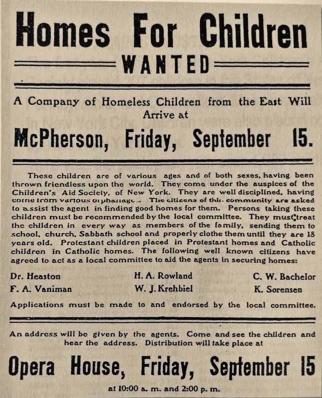 Marker detail: Orphan Train Advertisement image. Click for full size.